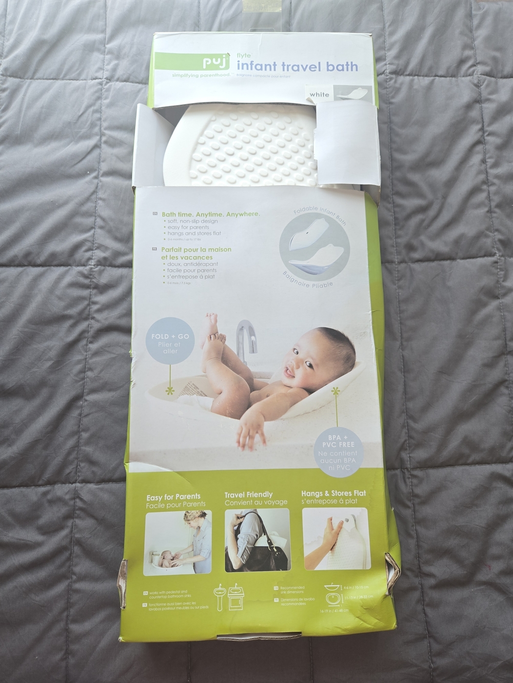 Puj White Flyte Infant Travel Bath - Compact Foldable Baby Tub